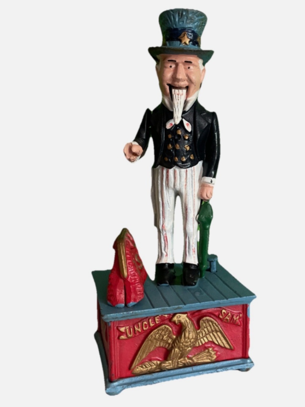 Vintage Cast Iron Mechanical UNCLE SAM Coin Mechanical Bank 11" Tall Working